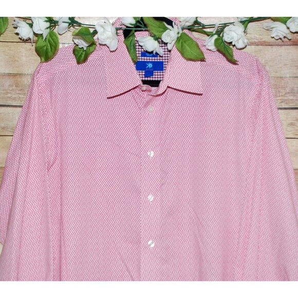 Egara Red Micro Floral Men's Shirt Size L Non Iron Contrast Cuffs Button Up - Picture 2 of 9